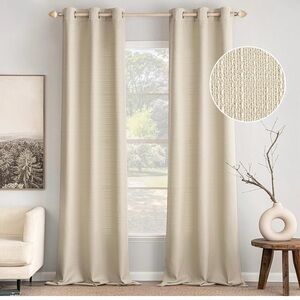 MIULEE Cream Beige Faux Linen Textured Curtains 90 Inch